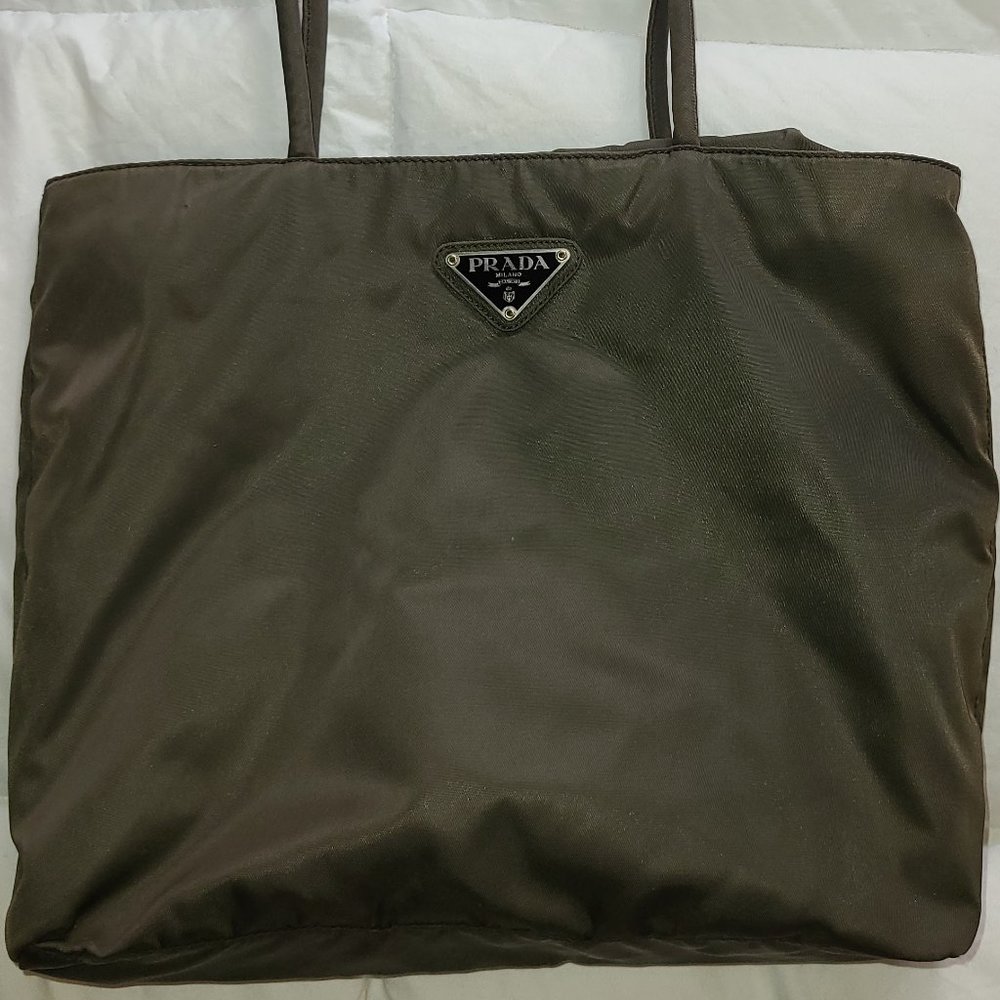 Prada Olive Tessuto Nylon Classic Tote